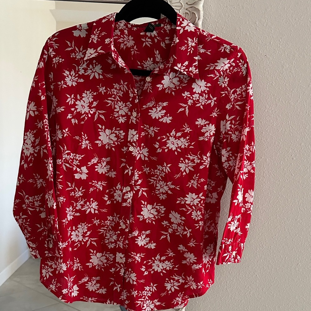 Lauren Ralph Lauren Red and White Floral Shirt